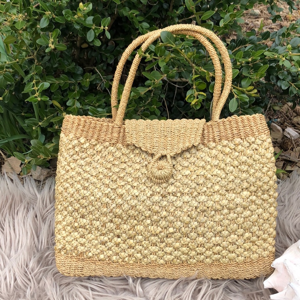 Gorgeous Vintage Purse-Woven Jute-EUC-12x8x3